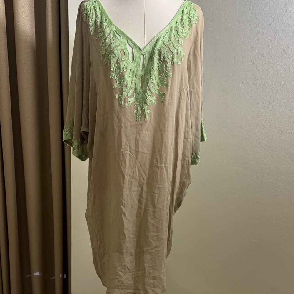 Elegant Tan and Green Women's Swim Coverup